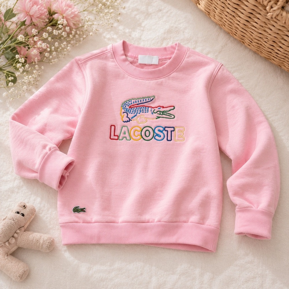 Lacoste Kids Pink Rainbow Embroidered Logo Sweatshirt 4Y 104cm